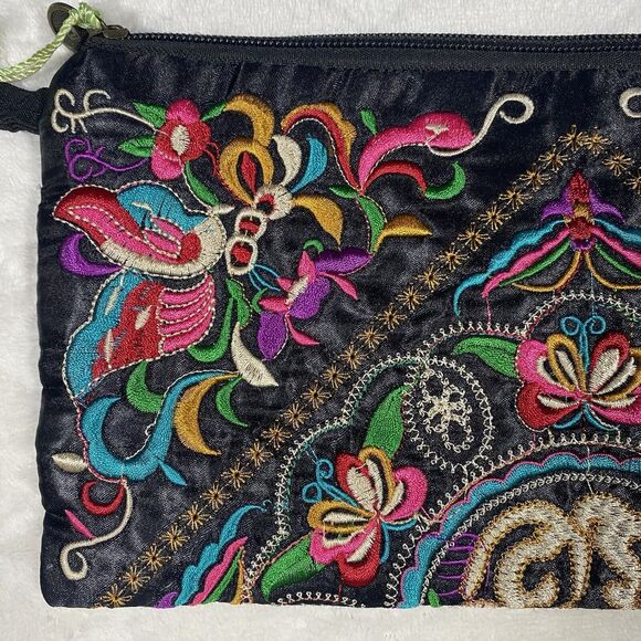 Colorful Embroidered Clutch Bag Flower Butterfly Travel Toiletries Bag Unique - Picture 2 of 10